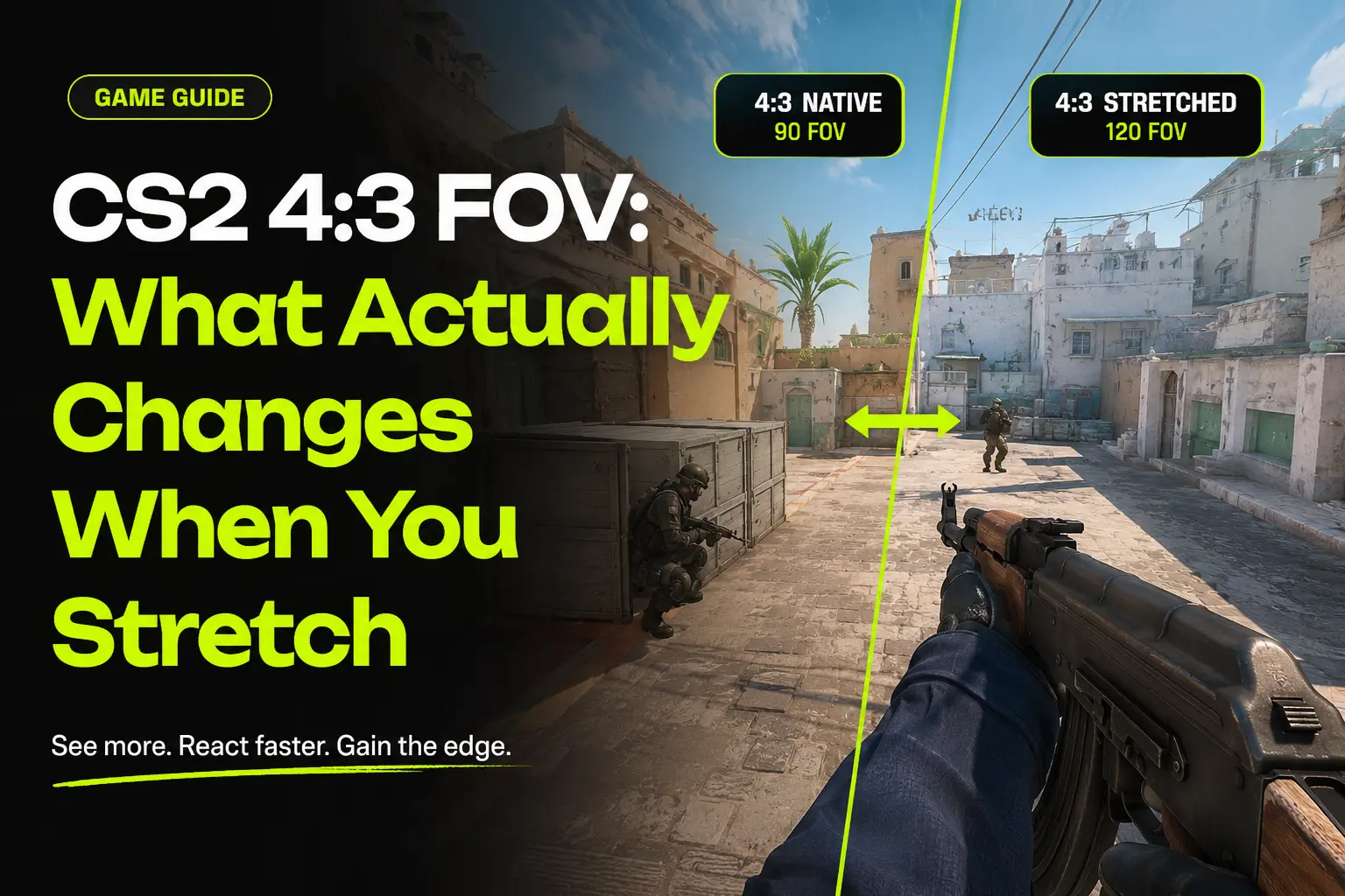 Counter-Strike 2 4:3 stretched resolution comparison showing how the image changes